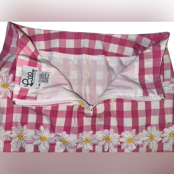 Vintage Lilly Pulitzer Pink Checkered Gingham Daisy Embroidered Skirt Size 8 - Picture 6 of 9